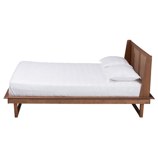 Baxton Studio - Aveena Queen Size Bed in Walnut Brown - MG0004-3-Ash Walnut/Rattan-Queen view 2
