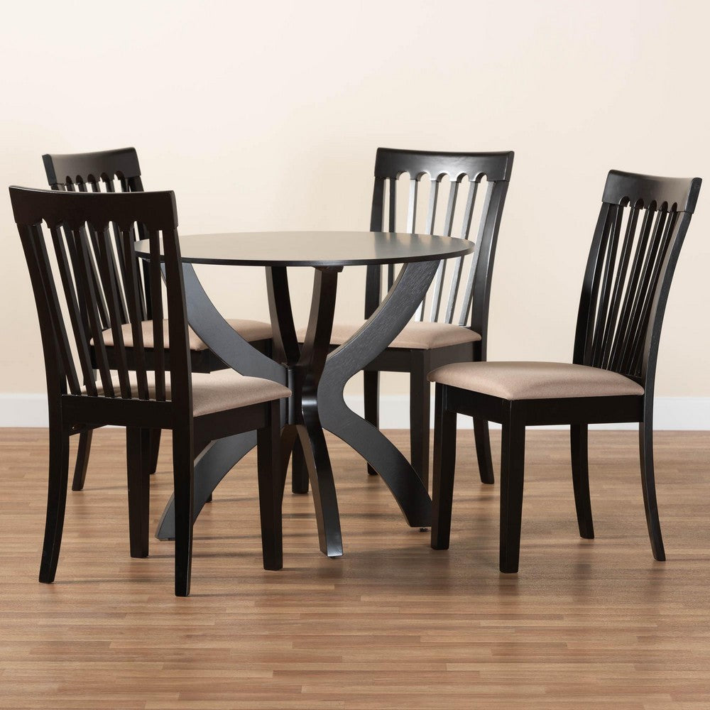 Baxton Studio - Bailey Dining Set in Sand/Dark Brown - Maura-Sand/Dark Brown-5PC Dining Set view 9
