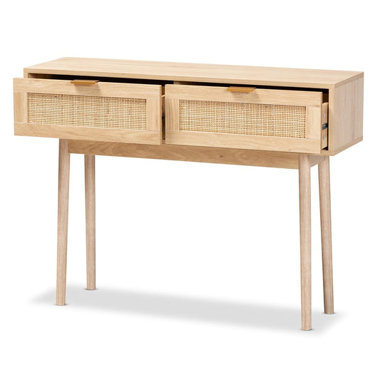 Baxton Studio - Baird Console Table in Oak Brown - SR191632-Rattan-Console view 2