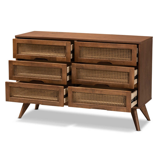 Baxton Studio - Barrett Dresser in Walnut Brown - MG9001-Rattan-6DW-Dresser view 2