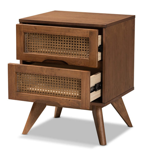 Baxton Studio - Barrett Nightstand in Walnut Brown - MG9001-Rattan-2DW-NS view 2
