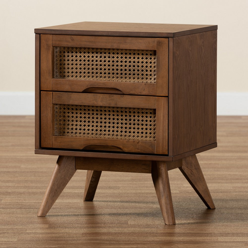 Baxton Studio - Barrett Nightstand in Walnut Brown - MG9001-Rattan-2DW-NS view 9