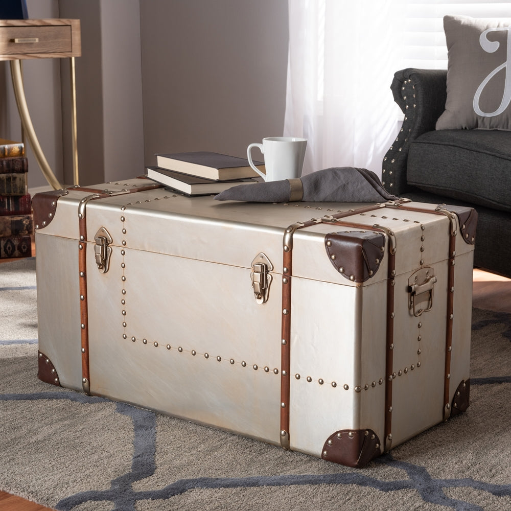 Baxton Studio - Bechet Ottoman in Silver - NCC2802M-Silver-Ottoman view 8