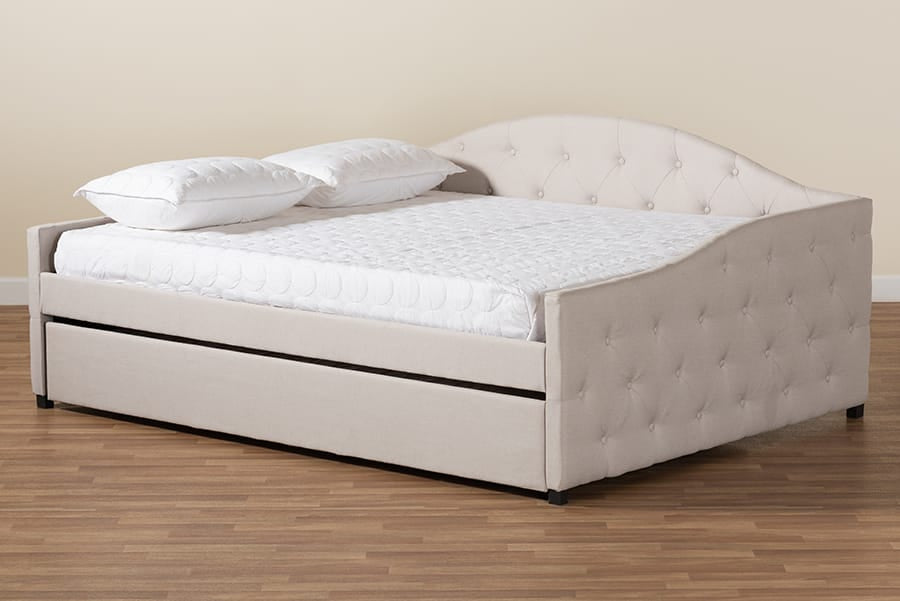 Baxton Studio - Becker Queen Size Daybed with Trundle in Beige/Black - Becker-Beige-Daybed-Q/T view 10
