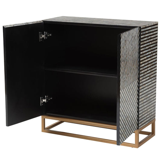 Baxton Studio - Belenus Storage Cabinet in Striped Black and Grey/Gold - F232-FT52-Cabinet view 2