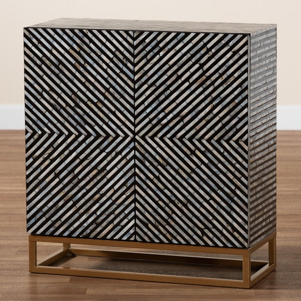 Baxton Studio - Belenus Storage Cabinet in Striped Black and Grey/Gold - F232-FT52-Cabinet view 9