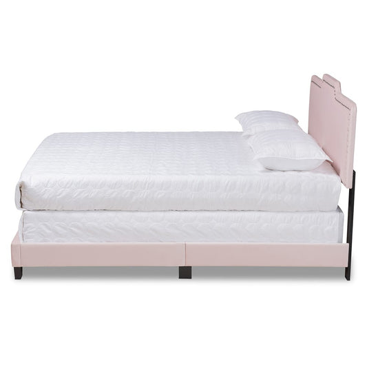 Baxton Studio - Benjen Full Size Bed in Light Pink/Black - CF9210C-Light Pink Velvet-Full view 2