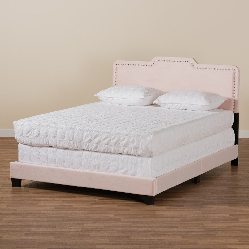 Baxton Studio - Benjen Full Size Bed in Light Pink/Black - CF9210C-Light Pink Velvet-Full view 7