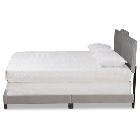 Baxton Studio - Benjen Queen Size Bed in Grey/Black - CF9210C-Grey Velvet-Queen view 2