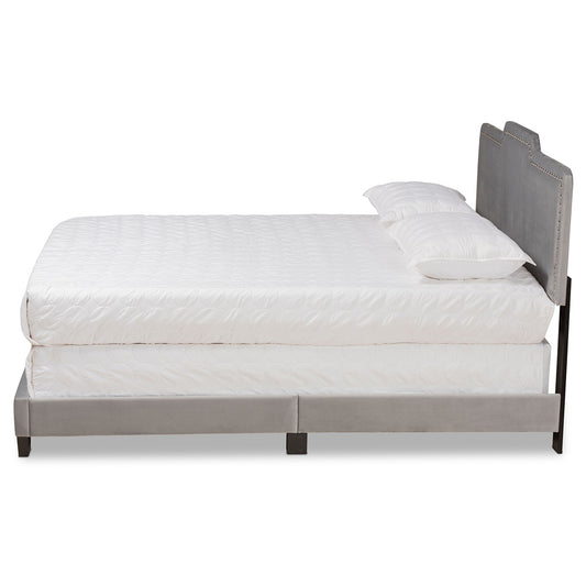 Baxton Studio - Benjen Queen Size Bed in Grey/Black - CF9210C-Grey Velvet-Queen view 2
