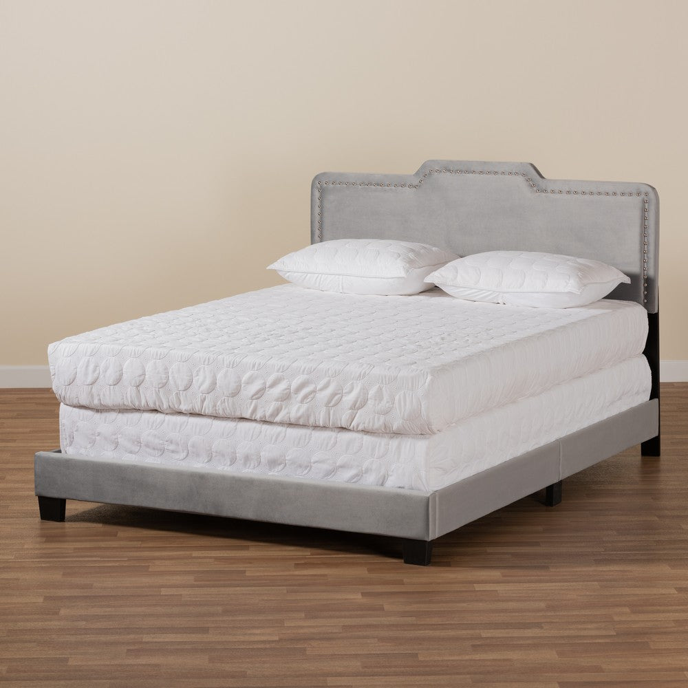 Baxton Studio - Benjen Queen Size Bed in Grey/Black - CF9210C-Grey Velvet-Queen view 7