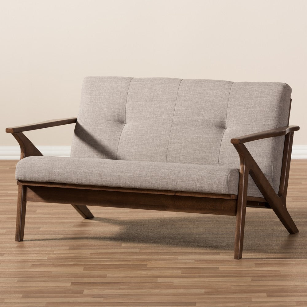 Baxton Studio - Bianca Loveseat in Light Grey/"Walnut" Brown - Bianca-Light Grey/Walnut Brown-LS view 9