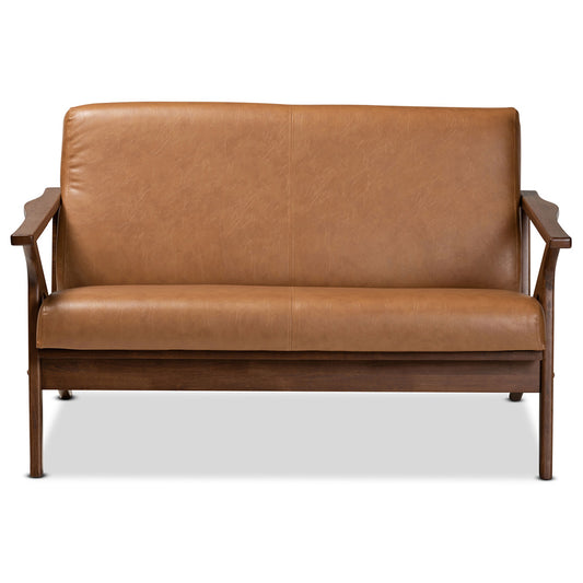 Baxton Studio - Bianca Loveseat in Tan/Walnut Brown - Bianca-Tan/Walnut Brown-LS view 2