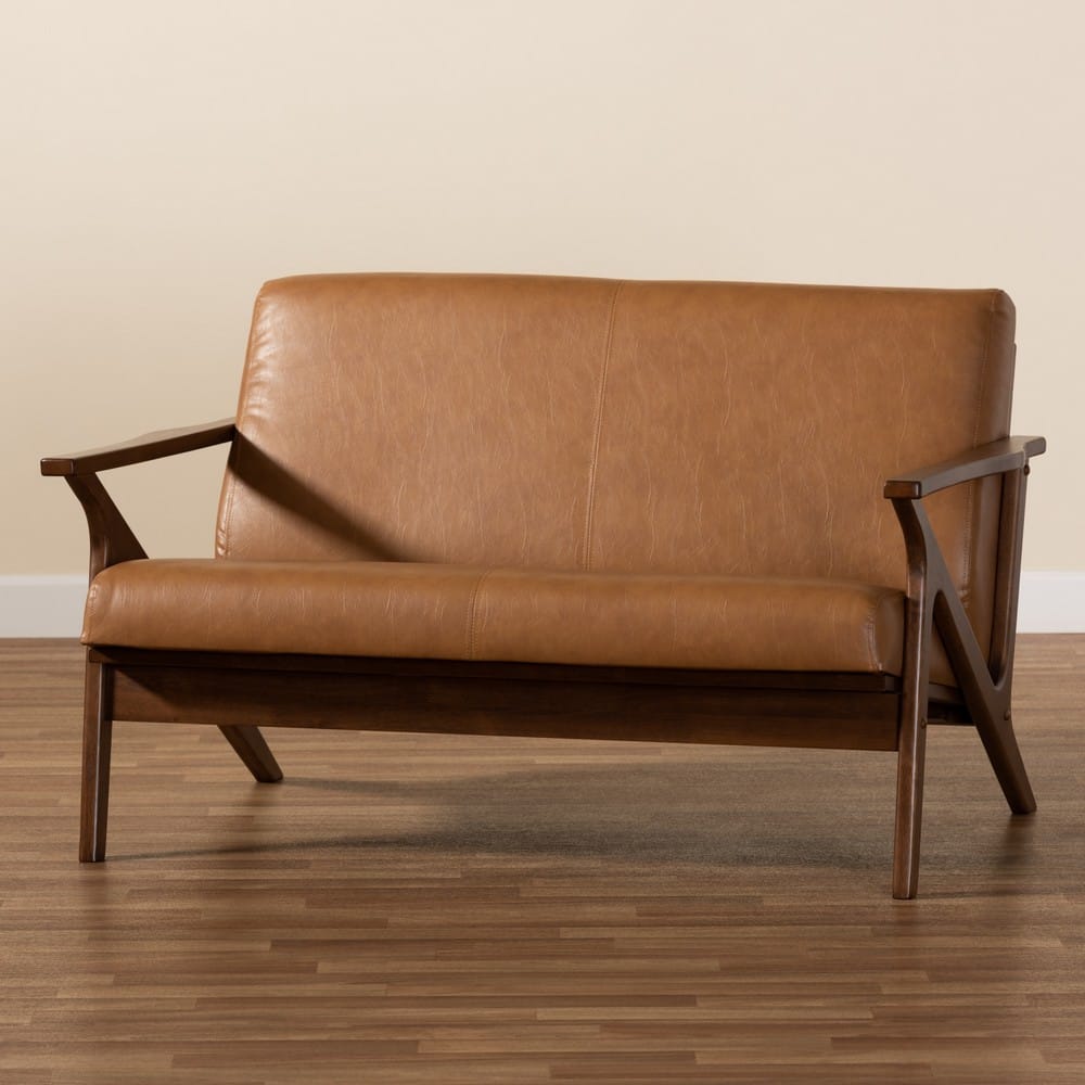 Baxton Studio - Bianca Loveseat in Tan/Walnut Brown - Bianca-Tan/Walnut Brown-LS view 8