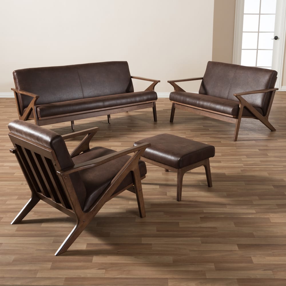Baxton Studio - Bianca Sofa Set in Dark Brown/"Walnut" Brown - Bianca-Dark Brown/Walnut Brown-4PC-Set view 5