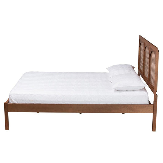 Baxton Studio - Blossom Queen Size Bed in Ash Walnut - MG0084-Ash Walnut Rattan-Queen view 2