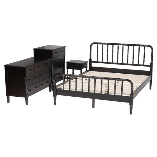 Baxton Studio - Braith Queen Bedroom Set in Black - SW8620-Black-4PC Queen Bedroom Set view 2