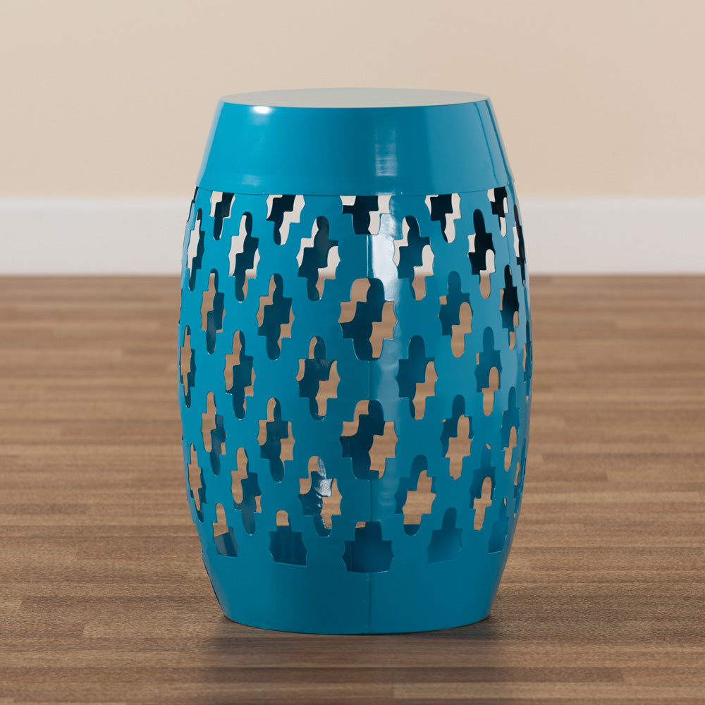 Baxton Studio - Branson Outdoor Side Table in Blue - H01-101370C Blue Metal Side Table view 6