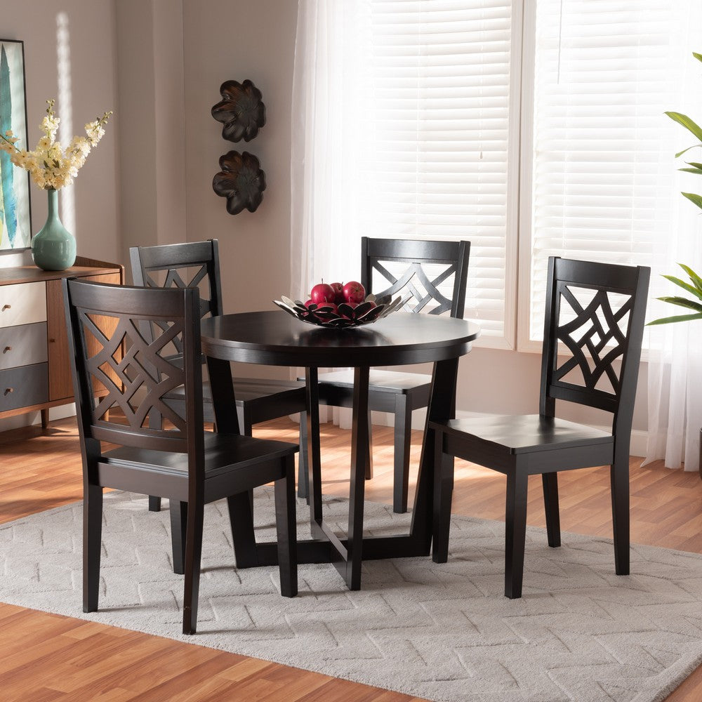 Baxton Studio - Brava Dining Set in Dark Brown - Brava-Dark Brown-5PC Dining Set view 11