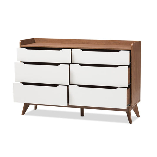 Baxton Studio - Brighton Chest in White/"Walnut" Brown - Brighton-Walnut/White-6DW-Chest view 2