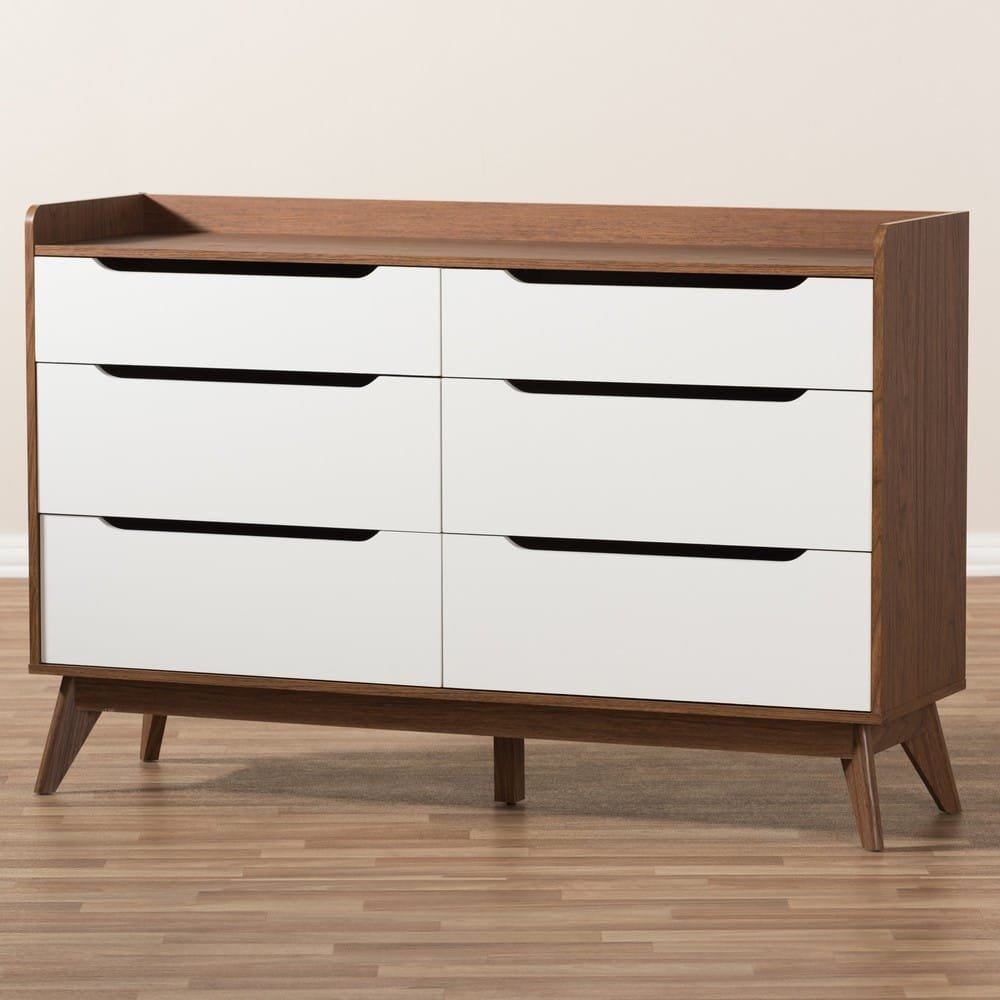 Baxton Studio - Brighton Chest in White/"Walnut" Brown - Brighton-Walnut/White-6DW-Chest view 7