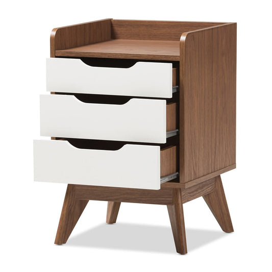 Baxton Studio - Brighton Nightstand in White/"Walnut" Brown - Brighton-Walnut/White-NS view 2