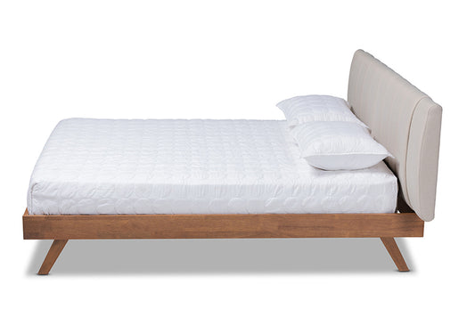 Baxton Studio - Brita Queen Size Bed - BBT6808-Light Beige/Walnut-Queen view 2