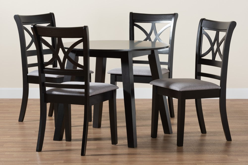 Baxton Studio - Brooke Dining Set in Grey/Dark Brown - Brooke-Grey/Dark Brown-5PC Dining Set view 9