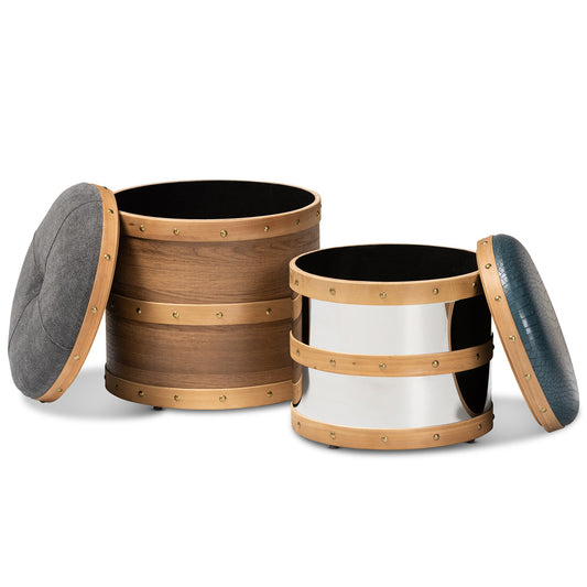 Baxton Studio - Caleb Set of 2 Ottomans in Brown/Mirrored - R87R504-2PC Otto Set view 2
