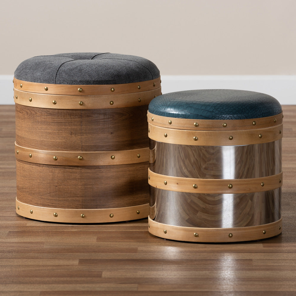 Baxton Studio - Caleb Set of 2 Ottomans in Brown/Mirrored - R87R504-2PC Otto Set view 6