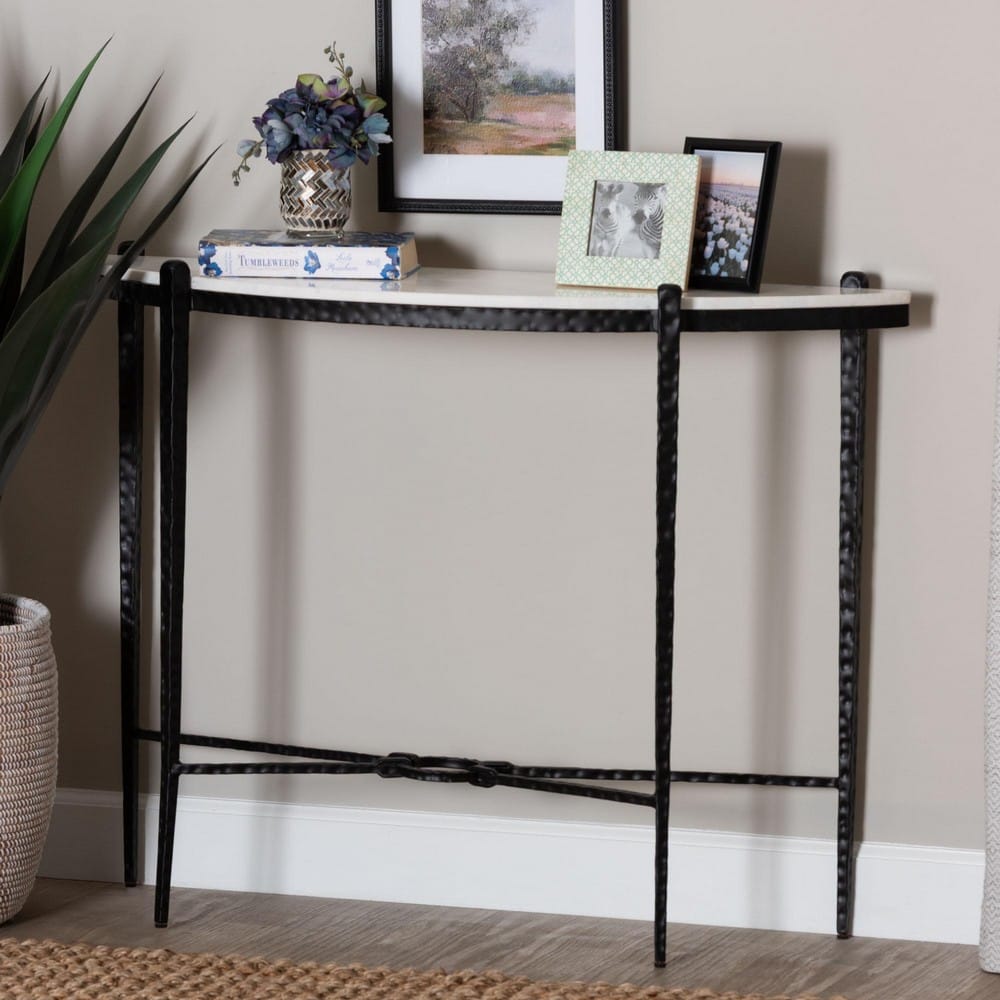 Baxton Studio - Caledon Console Table in Marble White/Black - FUR6900-Hammered/Marble Top-Console Table view 7