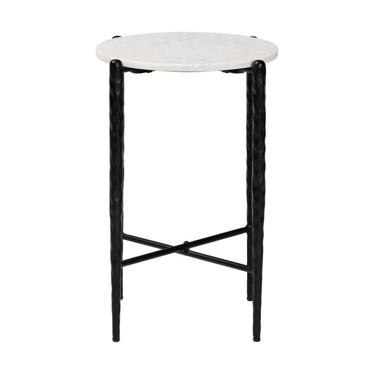 Baxton Studio - Caledon End Table in Marble White/Black - FUR6881-Marble Top Hammer Round-ET view 2