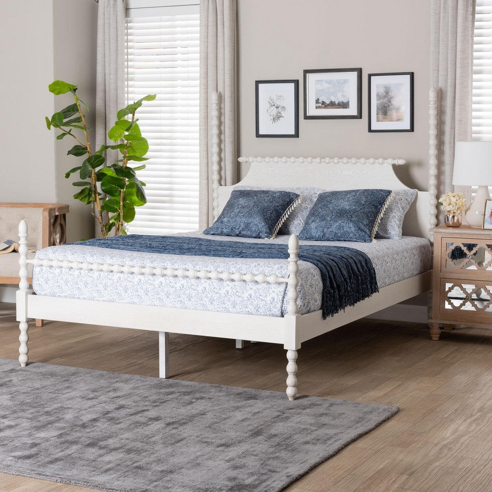 Baxton Studio - Caliana King Size Bed in White - SW8638-White-King Poster Bed view 7