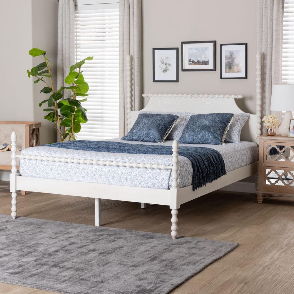 Baxton Studio - Caliana King Size Bed in White - SW8638-White-King Poster Bed view 7