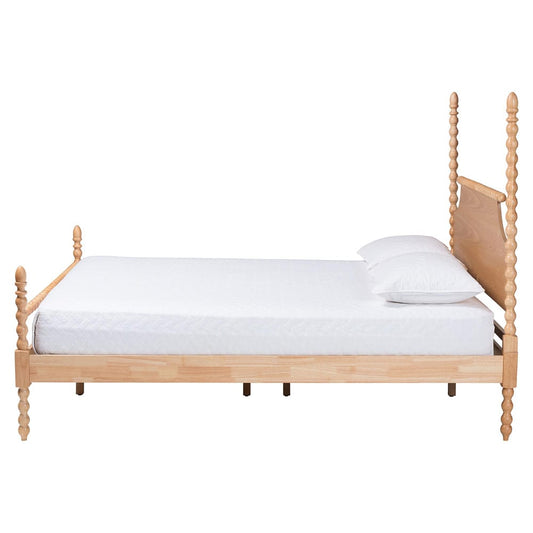 Baxton Studio - Caliana Queen Size Bed in Natural Brown - SW8638-Natural-Queen Poster Bed view 2