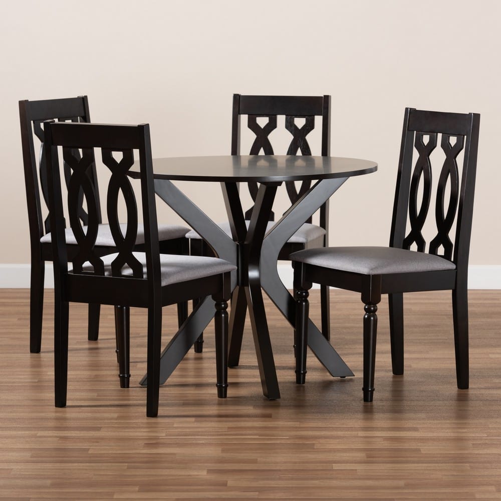 Baxton Studio - Callie Dining Set in Grey/Dark Brown - Callie-Grey/Dark Brown-5PC Dining Set view 8