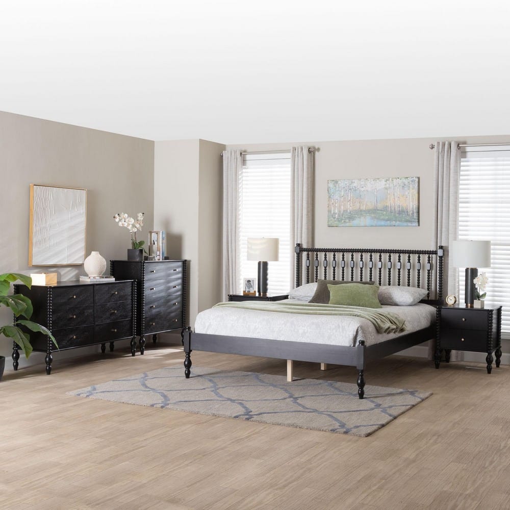 Baxton Studio - Callison Full Bedroom Set in Black - Eniola-5PC Bedroom Set-Black-Full view 11