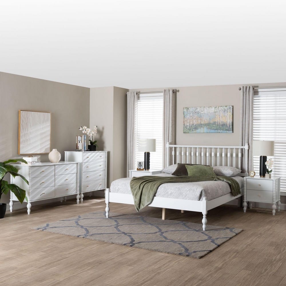 Baxton Studio - Callison Queen Bedroom Set in White - Eniola-5PC Bedroom Set-White-Queen view 11