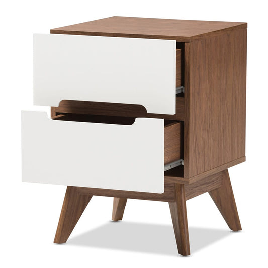 Baxton Studio - Calypso Nightstand in White/"Walnut" Brown - Calypso-Walnut/White-NS view 2