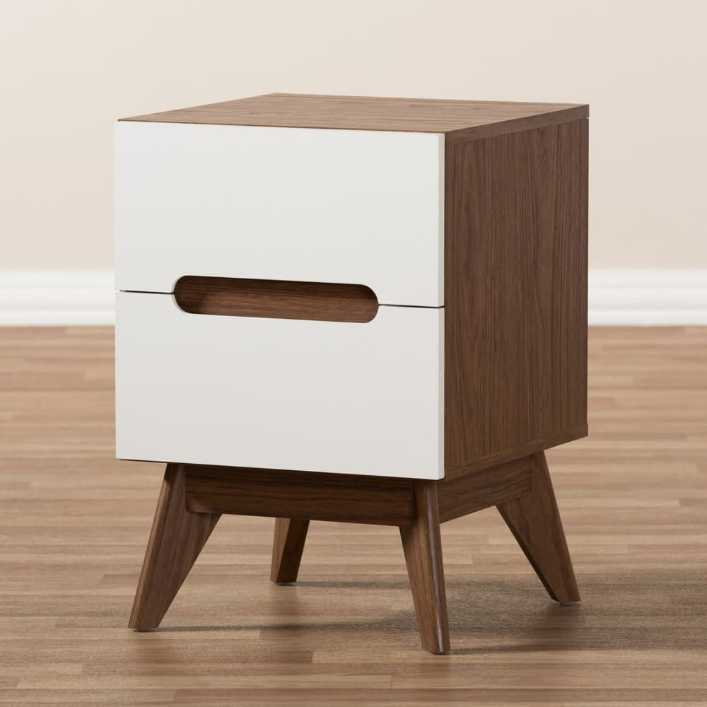 Baxton Studio - Calypso Nightstand in White/"Walnut" Brown - Calypso-Walnut/White-NS view 7
