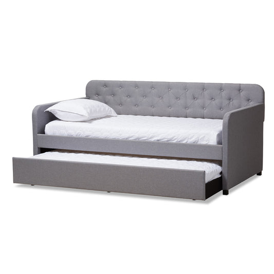 Baxton Studio - Camelia Twin Size Daybed in Light Grey - Camelia-Light Grey-Daybed view 2