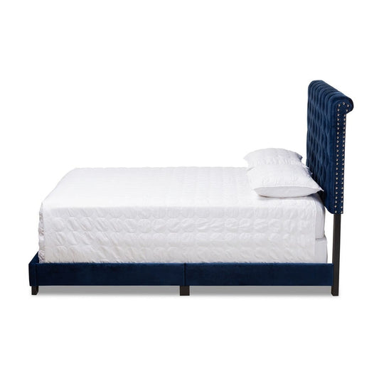 Baxton Studio - Candace Full Size Bed in Navy Blue - Candace-Navy-Full view 2