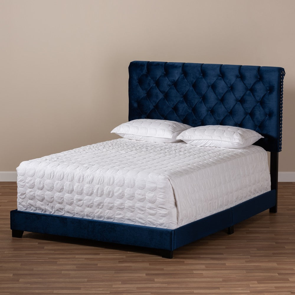 Baxton Studio - Candace Full Size Bed in Navy Blue - Candace-Navy-Full view 7