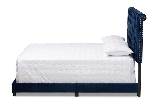 Baxton Studio - Candace King Size Bed - Candace-Navy-King view 2