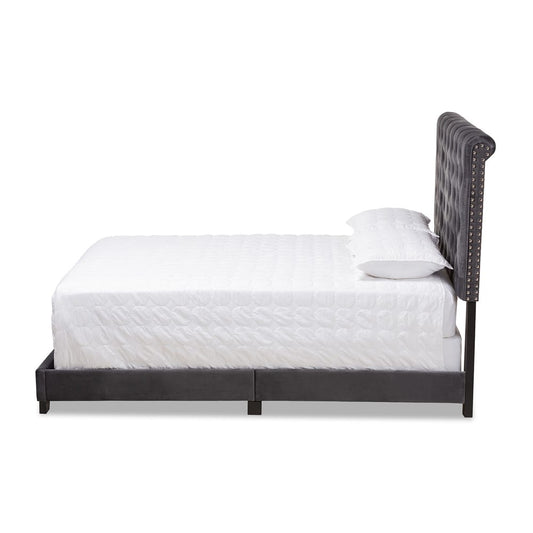 Baxton Studio - Candace Queen Size Bed in Dark Grey - Candace-Grey-Queen view 2