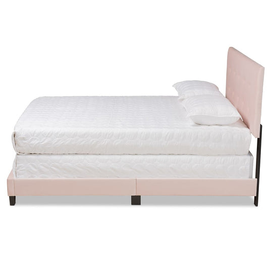 Baxton Studio - Caprice Queen Size Bed in Light Pink/Black - CF9210B-Light Pink Velvet-Queen view 2