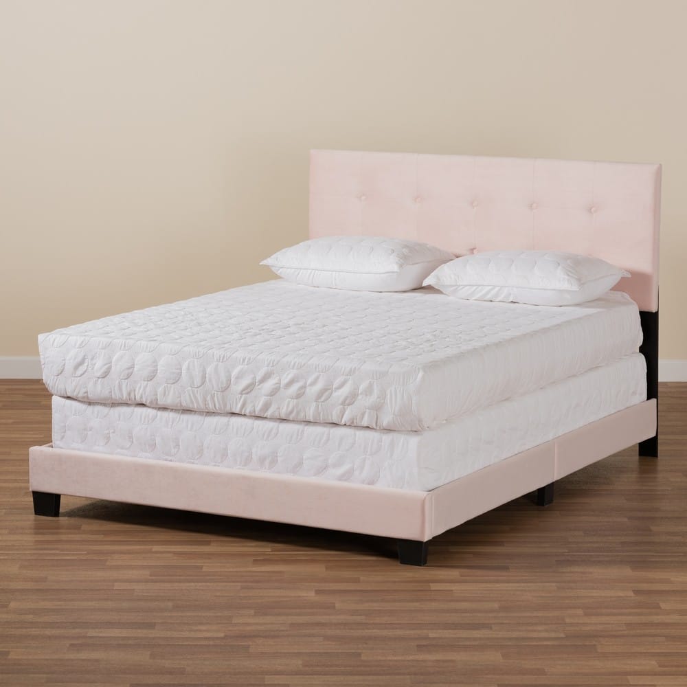 Baxton Studio - Caprice Queen Size Bed in Light Pink/Black - CF9210B-Light Pink Velvet-Queen view 7