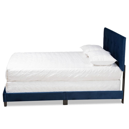Baxton Studio - Caprice Queen Size Bed in Navy Blue/Black - CF9210B-Navy Blue Velvet-Queen view 2