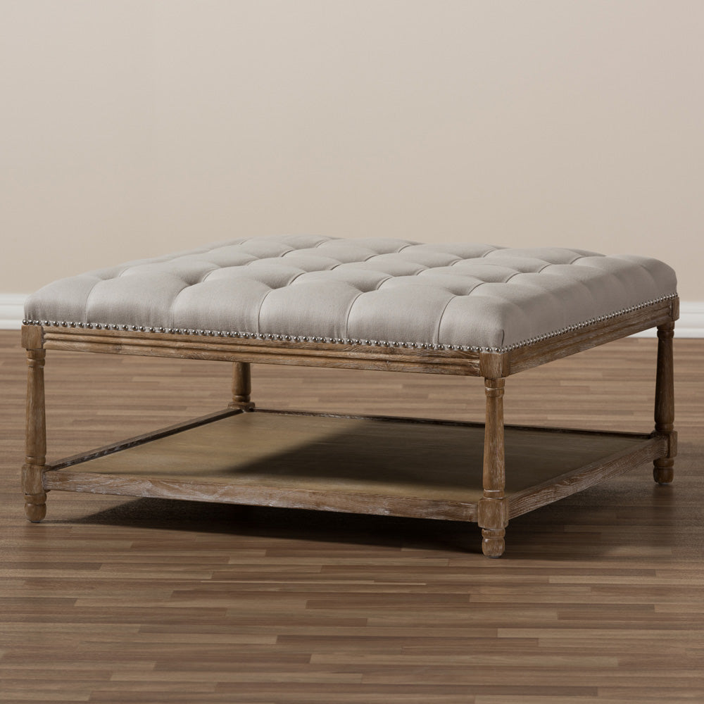 Baxton Studio - Carlotta Ottoman in Beige/Weathered Oak - TSF-9329-Beige-Otto view 6