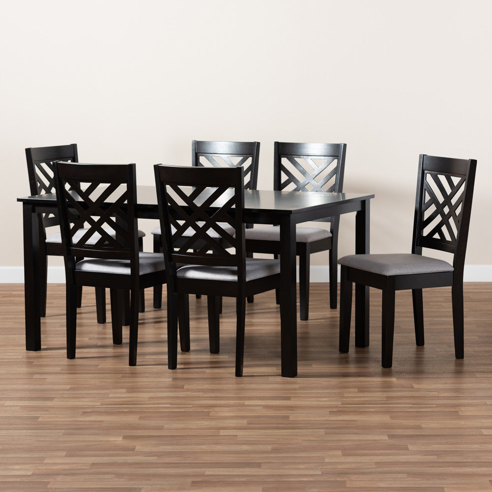 Baxton Studio - Caron Dining Set in Grey/Espresso - RH317C-Grey/Dark Brown-7PC Dining Set view 6